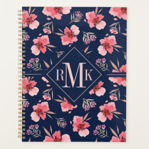 Monogram   Dark Pink Watercolor Pattern Planner
