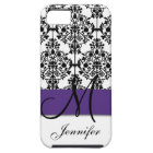 Monogram Dark Purple Black White Floral Damask
