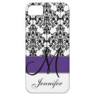 Monogram Dark Purple Black White Floral Damask