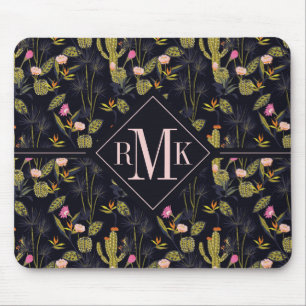 Monogram   Dark Summer Night Cactus Pattern Mouse Pad