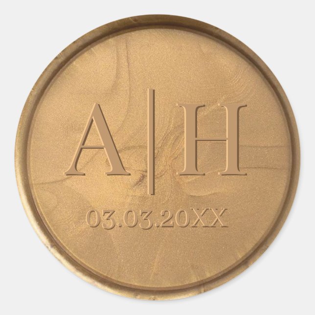 Monogram Date Antique Gold Seal Sticker (Front)