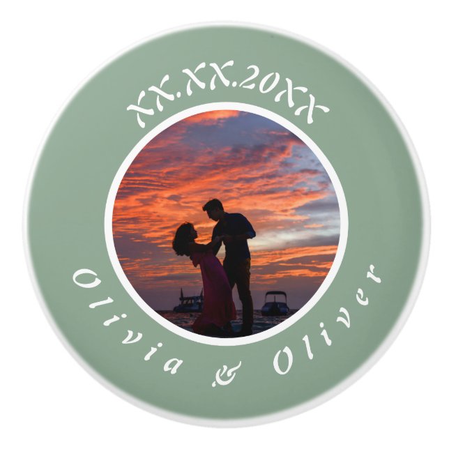 Monogram Date  Framed Custom Photo Ceramic Knob (Front)