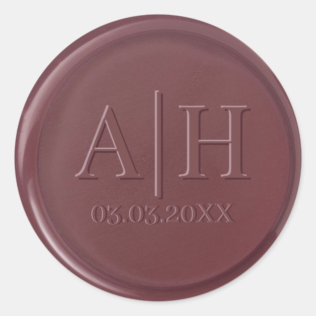 Monogram Date Mulberry Wax Seal Sticker (Front)