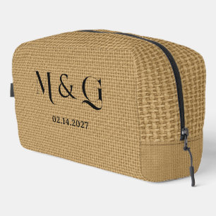 Monogram Date on Natural Jute Burlap Textured Dopp Kit