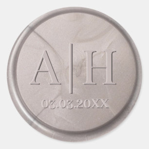 Monogram Date Pearl Grey Wax Seal Sticker