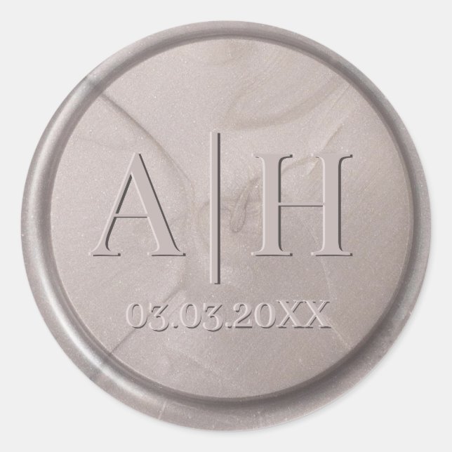 Monogram Date Pearl Grey Wax Seal Sticker (Front)