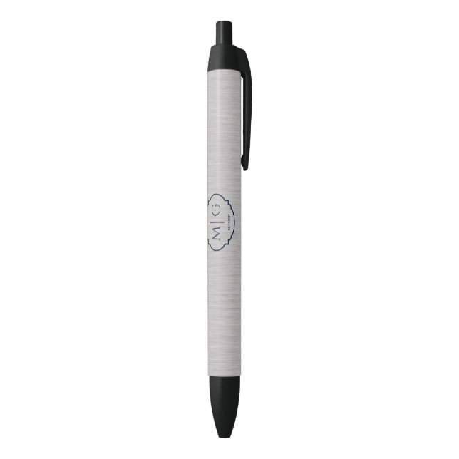 Monogram Date Premium Brushed Silver Metal Texture Black Ink Pen (Bottom (Vertical))