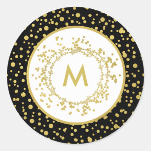 Monogram Decorative Black & White Christmas Classic Round Sticker
