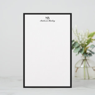 Monogram Decorative Typography Black Border Stationery