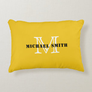 Monogram Deep Lemon Background Decorative Cushion