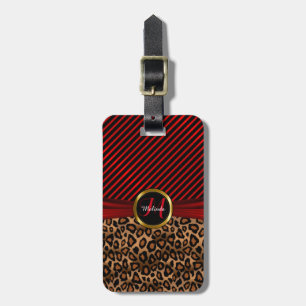 Monogram Deep Red Leopard Animal Print Luggage Tag