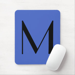Monogram Deep Royal Black Modern Add Name Initial Mouse Pad