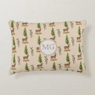 Monogram Deer Pattern Beige Decorative Cushion