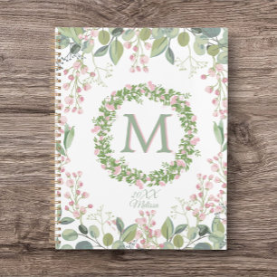 Monogram Delicate Sage Pink Floral Journal/Planner Planner