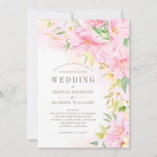 Monogram Delicate Watercolor Botanical Blush Pink Invitation