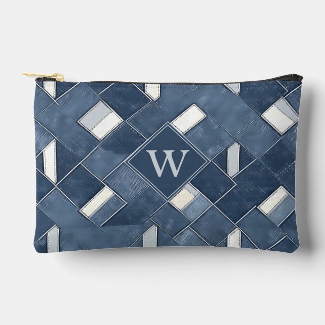 Monogram Denim Blue and White Patchwork Lattice Accessory Pouch (Front)