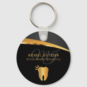 Monogram Dentist Office  - Black and Gold Keychain