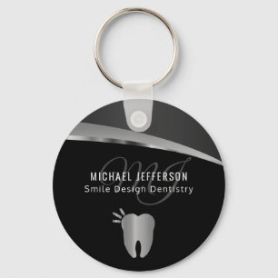 Monogram Dentist Office - Black and Silver Grey Key Ring