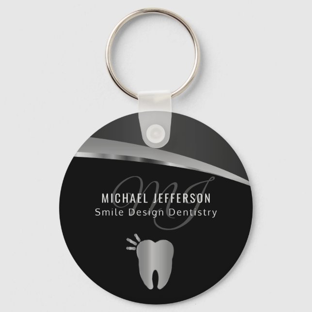 Monogram Dentist Office  - Black and Silver Grey Key Ring (Front)