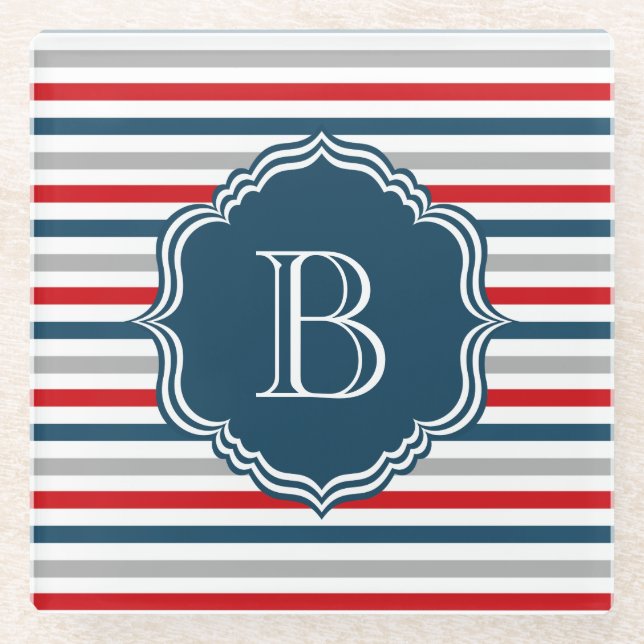 Monogram design glass coaster (Front)