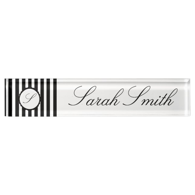 Monogram Desk Name Plate Black White Striped (Front)