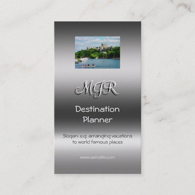 Monogram, Destination Planner, metallic-effect Business Card (Front)