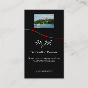 Monogram, Destination Planner, red swoosh Business Card