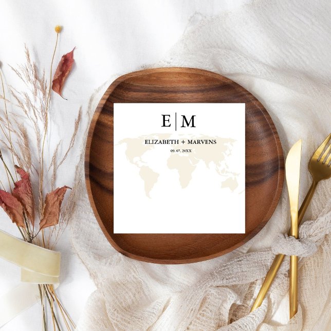 Monogram destination travel theme wedding napkin (Creator Uploaded)