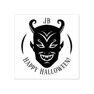 Monogram Devil Halloween Emblem Rubber Stamp