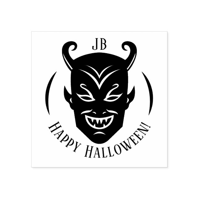 Monogram Devil Halloween Emblem Rubber Stamp (Imprint)