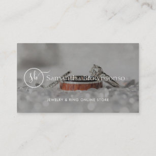 Monogram Diamond Rings and Pearls Wedding Website Business Card