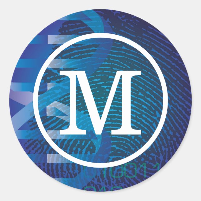 Monogram DNA Fingerprint Classic Round Sticker (Front)