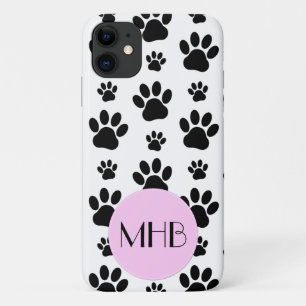 Monogram - Dog Paws, Animal Paws - Black White Case-Mate iPhone Case