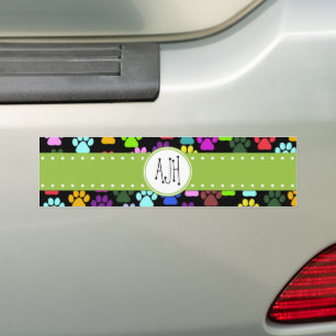Monogram - Dog Paws, Paw-prints - Red Blue Green Bumper Sticker