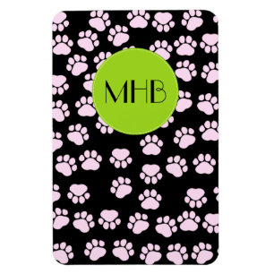 Monogram - Dog Paws, Traces, Paw-prints - Pink Magnet