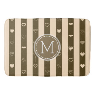 Monogram Donkey Brown Stripes Modern Heart Pattern Bath Mat