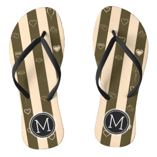 Monogram Donkey Brown Stripes Modern Heart Pattern Jandals