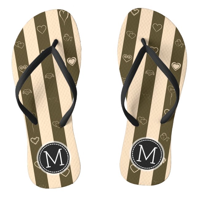 Monogram Donkey Brown Stripes Modern Heart Pattern Jandals (Footbed)