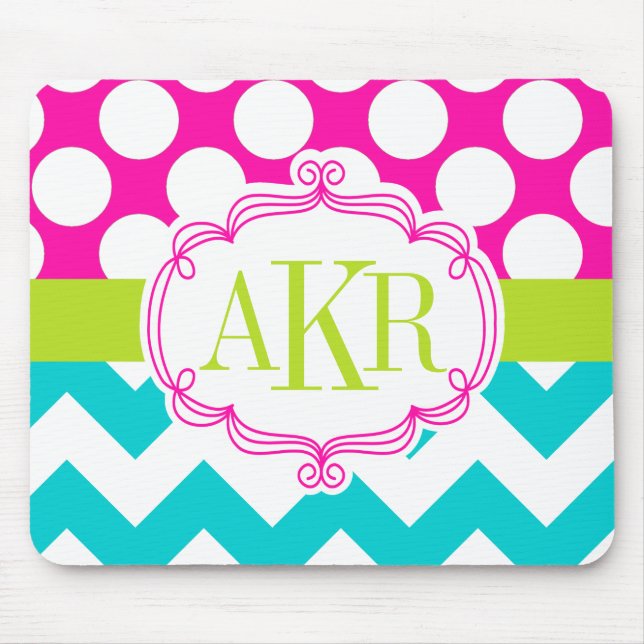 Monogram Dots and Chevron Personalised Mouse Pad (Front)
