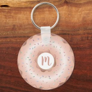 Monogram doughnut pink rose gold foil script glam key ring