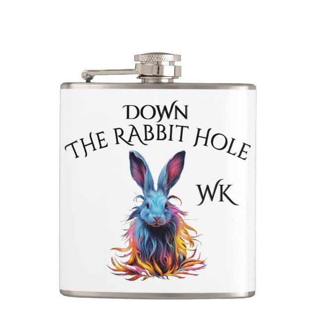 Monogram Down the Rabbit Hole Blue Bunny Hip Flask (Front)