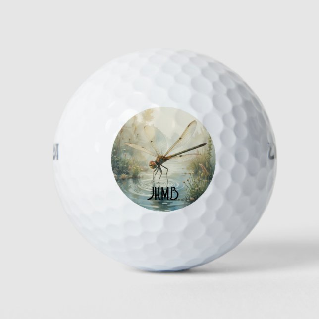 Monogram Dragonfly Dragonflies Golf Balls (Front)