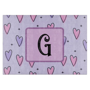 Monogram Drawing of Whimsical Small Hearts Pink Cutting Board
