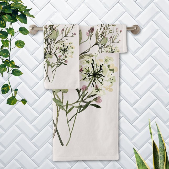 Monogram Dried Wildflower Bouquet Bath Towel Set (In situ Bathroom wall)