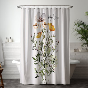 Monogram Dried Wildflower Bouquet Shower Curtain