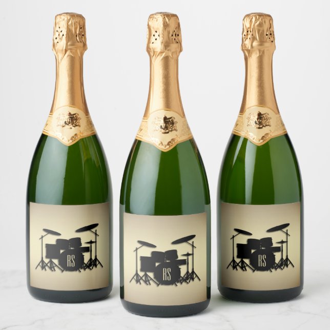 Monogram Drum Set Antique Gold Sparkling Wine Label (Bottles)