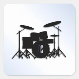 Monogram Drum Set Blue Accent  Square Sticker
