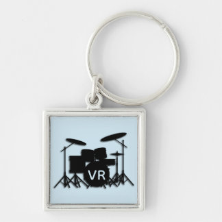Monogram Drum Set Case Silver Plated Necklace Key Ring