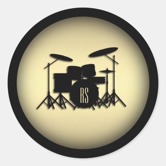 Monogram Drum Set Gold Classic Round Sticker (Front)