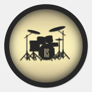 Monogram Drum Set Gold Classic Round Sticker